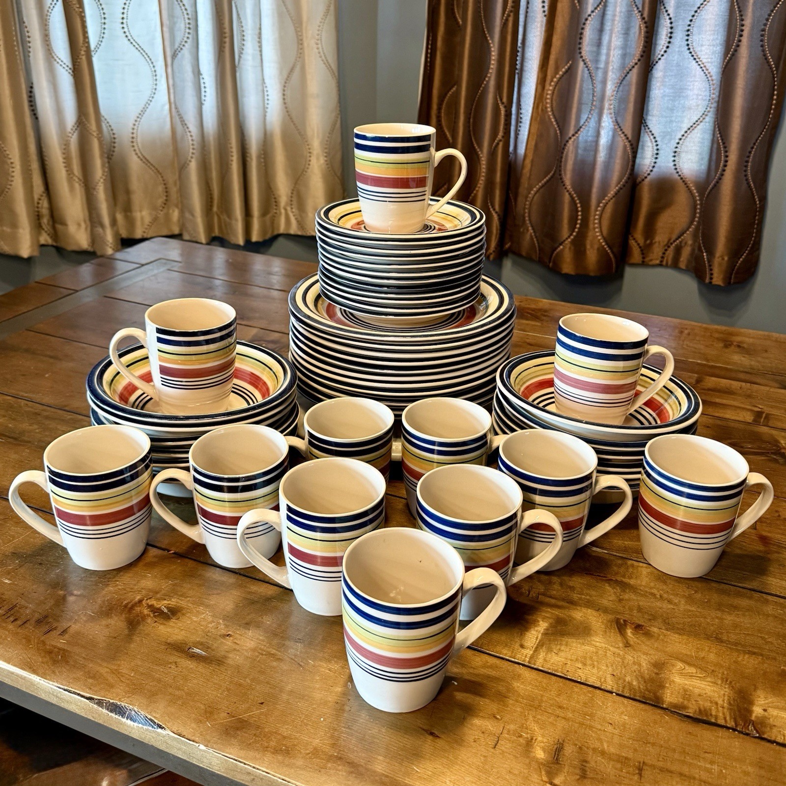 47pc VTG Pier 1 Imports Summer Stripes Stoneware Dish Set Dinner Lunch Bowl Mug