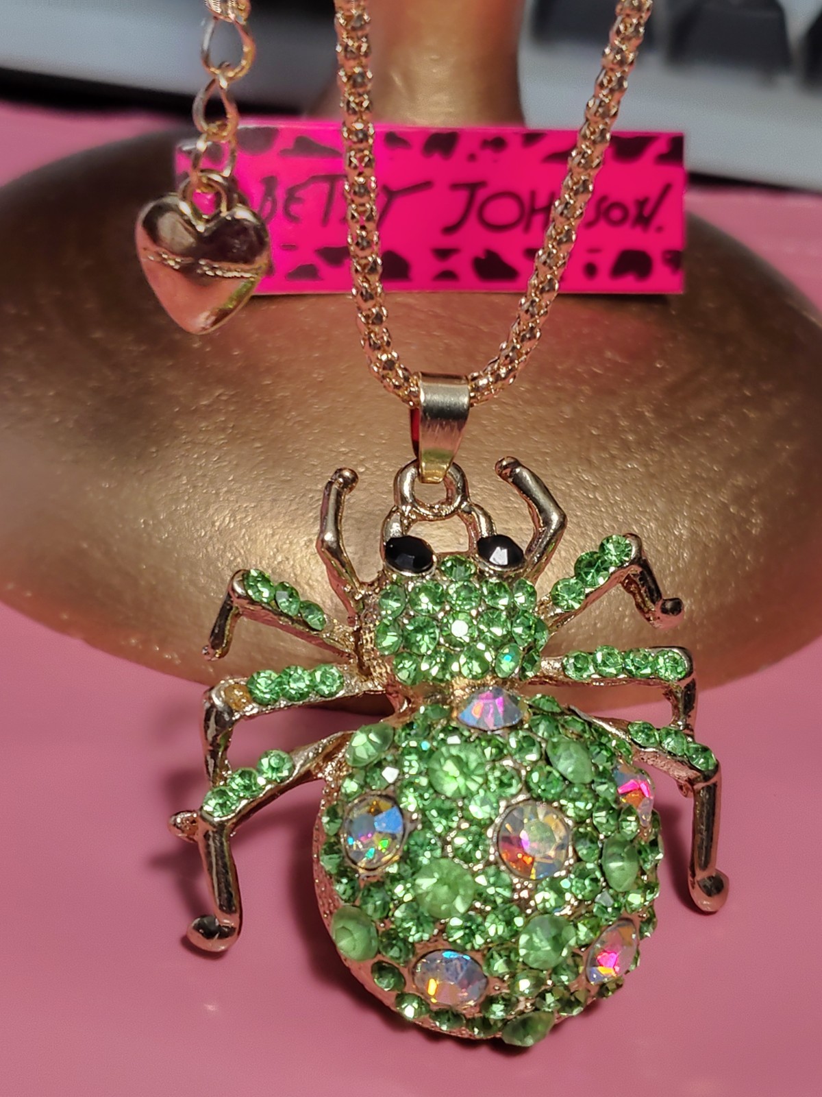 Betsey Johnson Multi-colored Green Rhinestone Spider 🕷️ Necklace