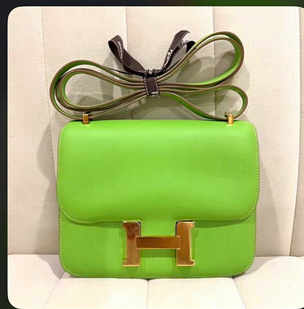 HERMÈS Constance Mini Green Leather Crossbody Bag Gold Hardware