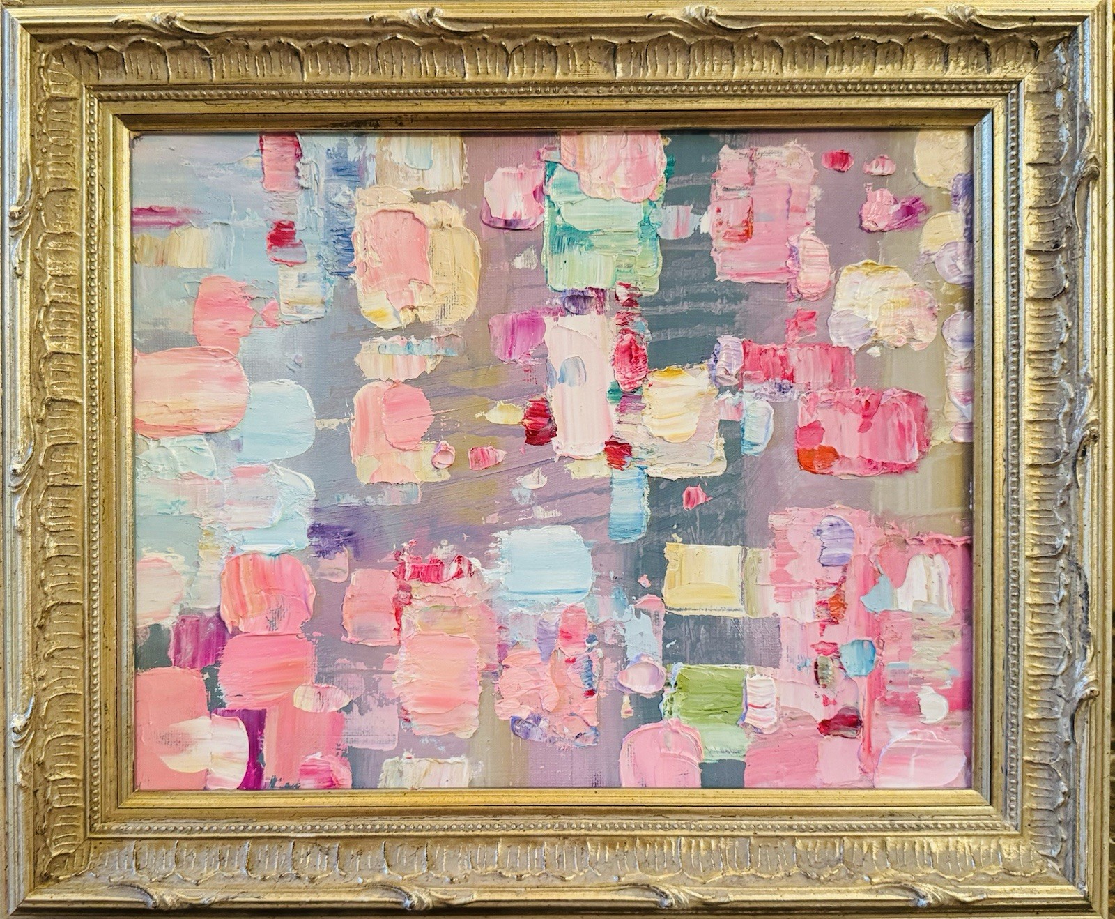 KADLIC Original Oil Painting Modern Abstract Landscape Pinks Gold Gilt Frame