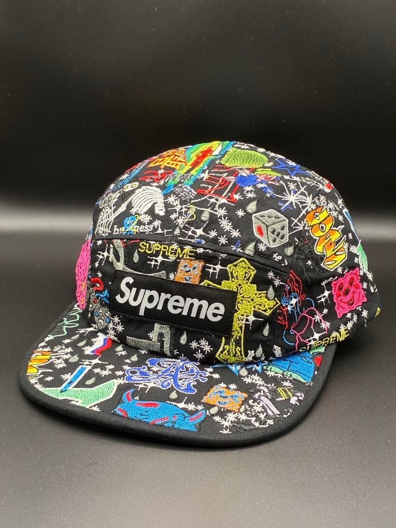 Supreme AOI Embroidered Camp Cap Black Adjustable Strap Hat Box Logo Mens