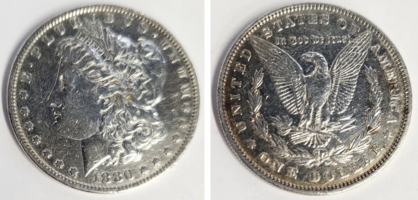 1880-O Morgan Silver Dollar $1 - XF/AU Details Cleaned - New Orleans Mint