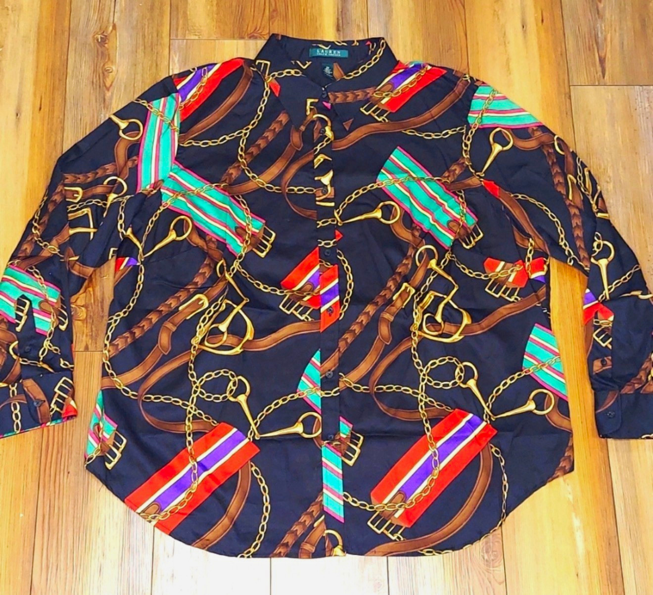 Vintage Lauren Ralph Lauren Crest Horse Buckle 100% Cotton Button Down Size 2X
