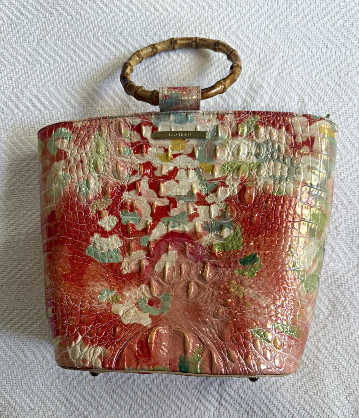 Brahmin Multicolor Floral Satchel Top Handle Zip Lined Gold Hardware