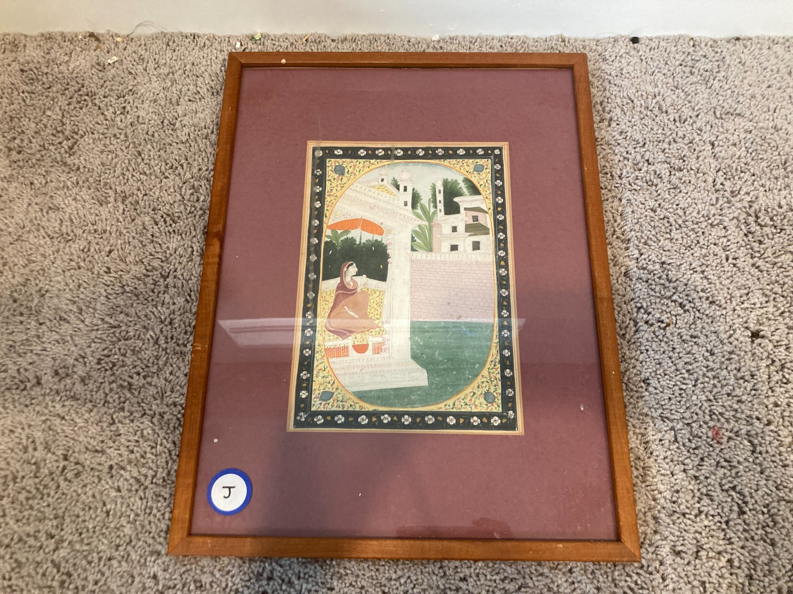 Antique Indian Mughal Miniature Painting Framed Artwork Woman Garden Scene Antique Indian Mughal Miniature Painting Framed Artwork Woman Garden Scene