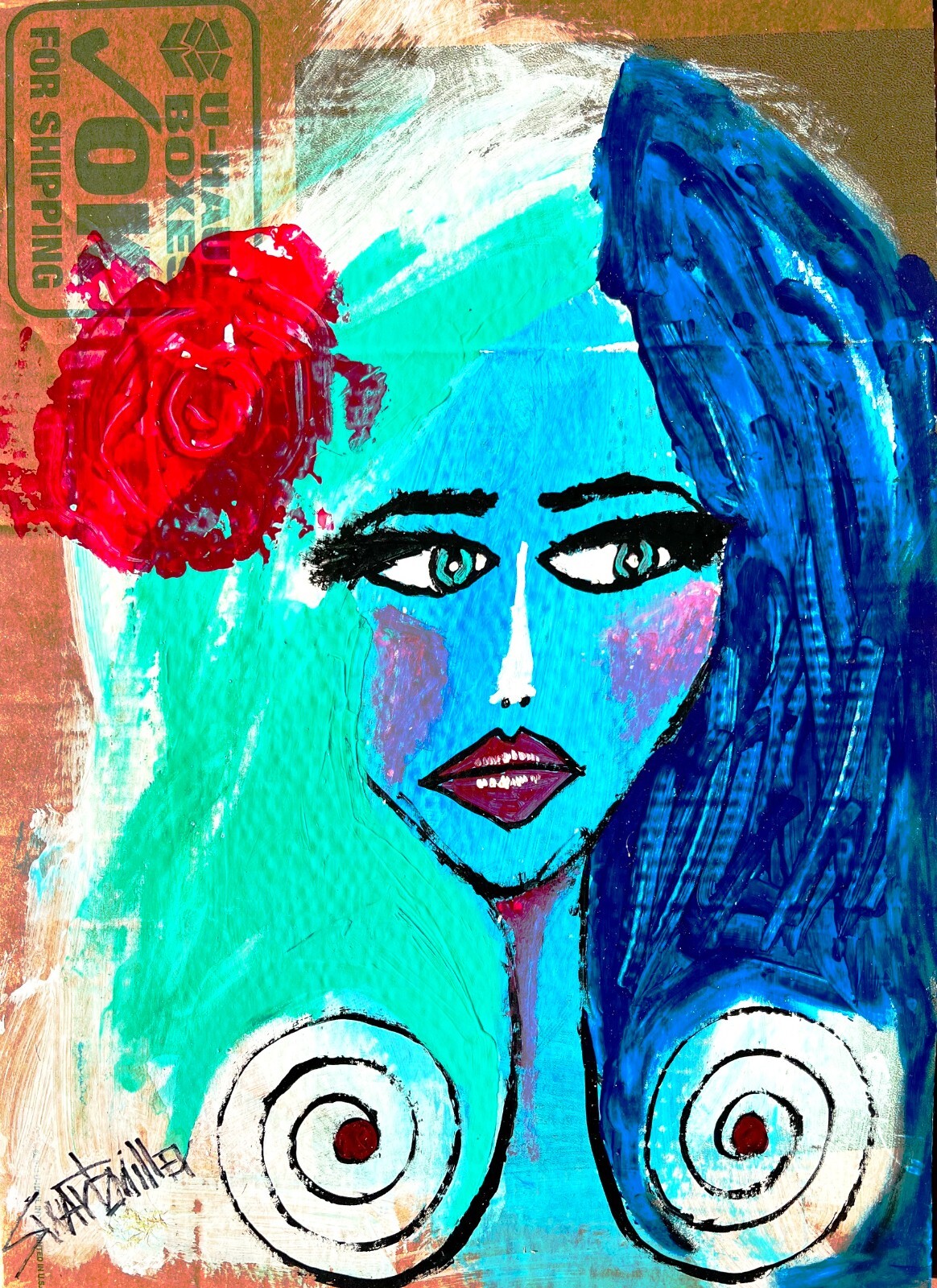 Original COLORFUL Pop Art Nude Study PAINTING 16x23 CB SWARTZMILLER DNA wall COA