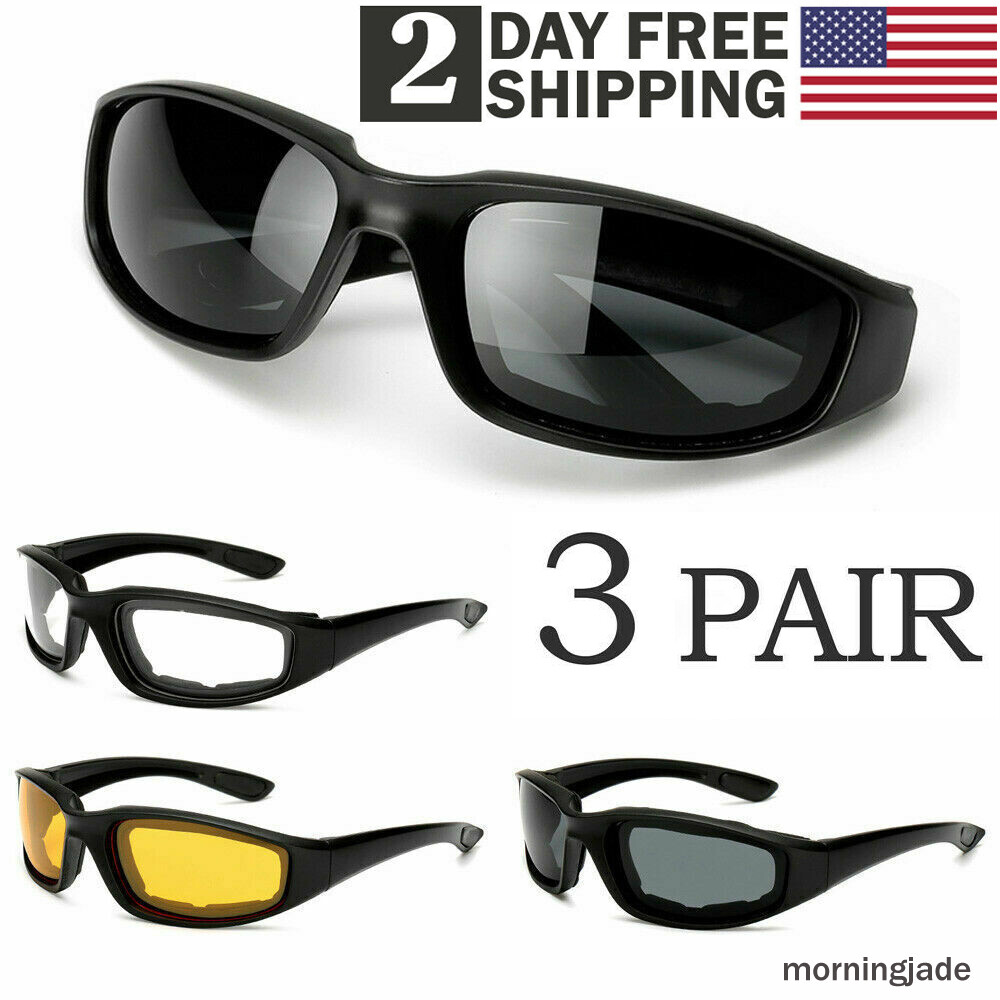 3 Pair Motorcycle Sports Padded Biker Riding Glasses Wind Resistant Sunglasses 3 Pair Motorcycle Sports Padded Biker Riding Glasses Wind Resistant Sunglasses
