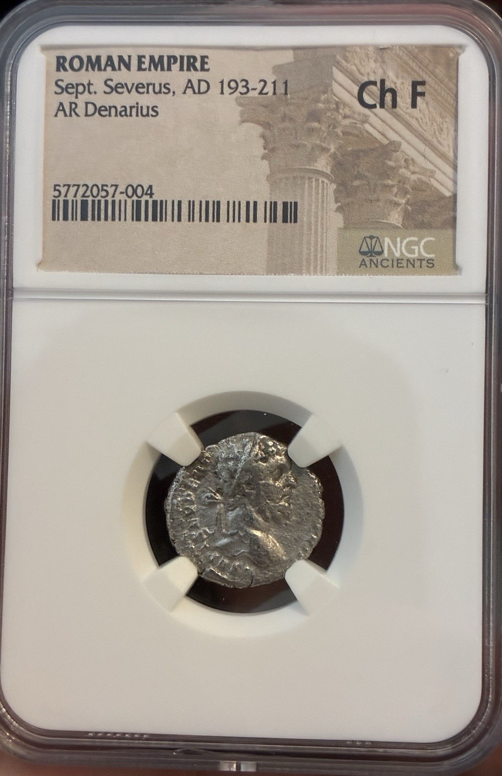 Sept. Severus AR Denarius – NGC Ancients Certified–Roman Empire Silver Coin–Ch F