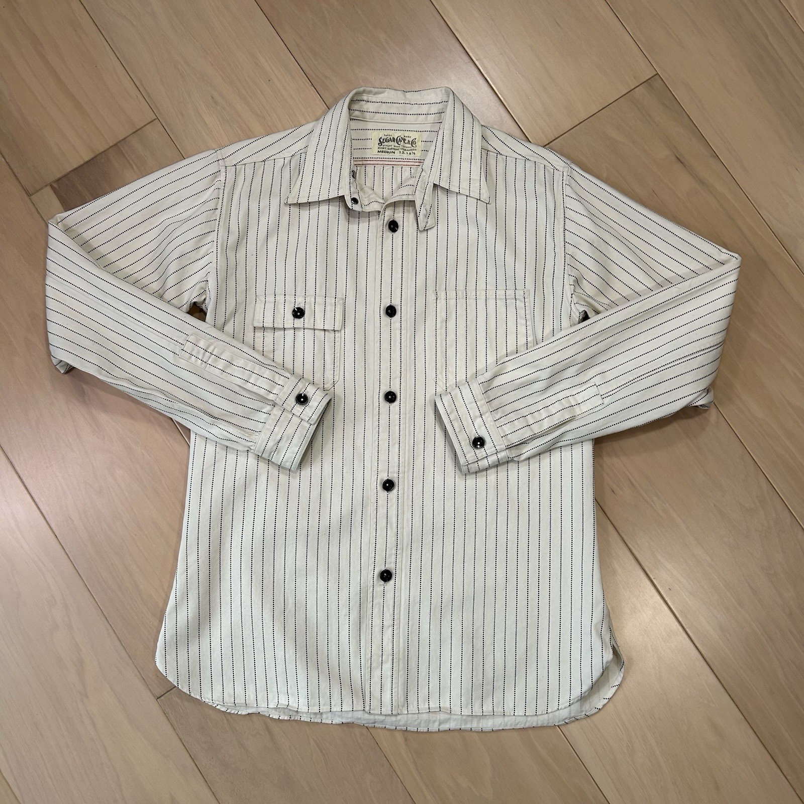 Sugar Cane Fiction Romance 8.5oz White Wabash Stripe Work Shirt Men’s 15-15.5