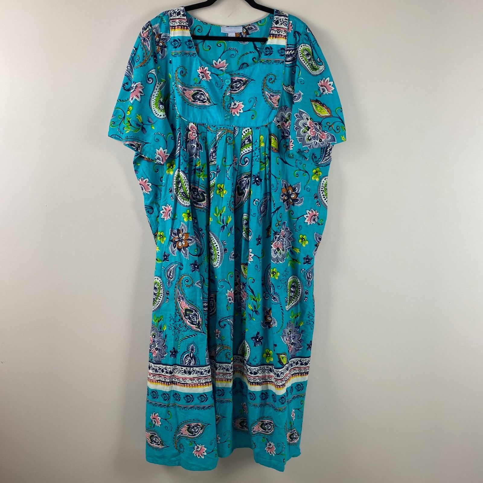 Only Necessities Bib-Front Short Sleeve Maxi Lounger Dress Size 2X Petite Floral