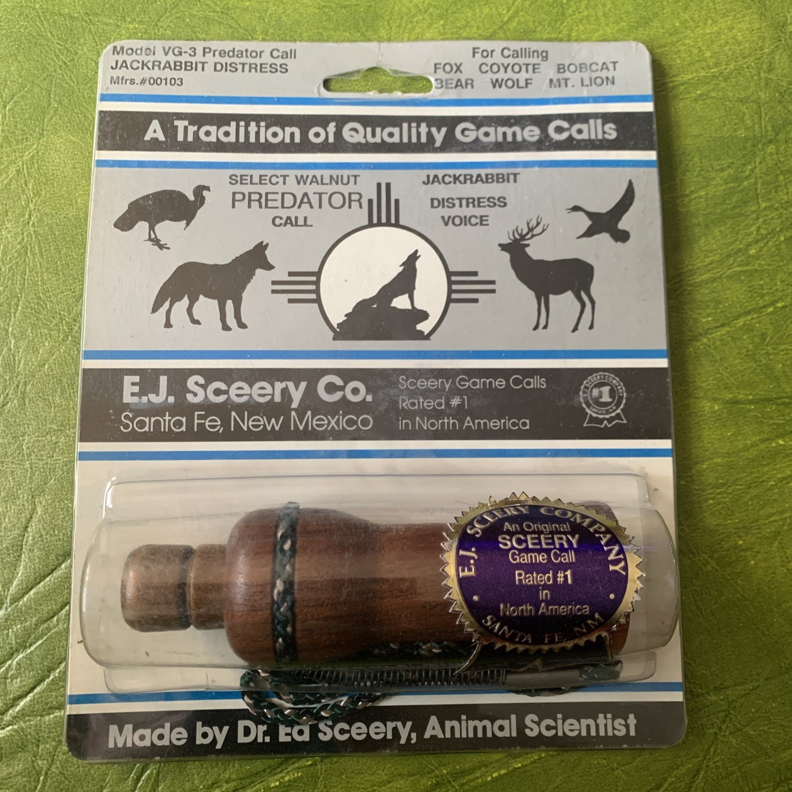 Vintage Dr Ed Sceery Predator Call Walnut NOS Hunting Fox Coyote Wolf Mt Lion