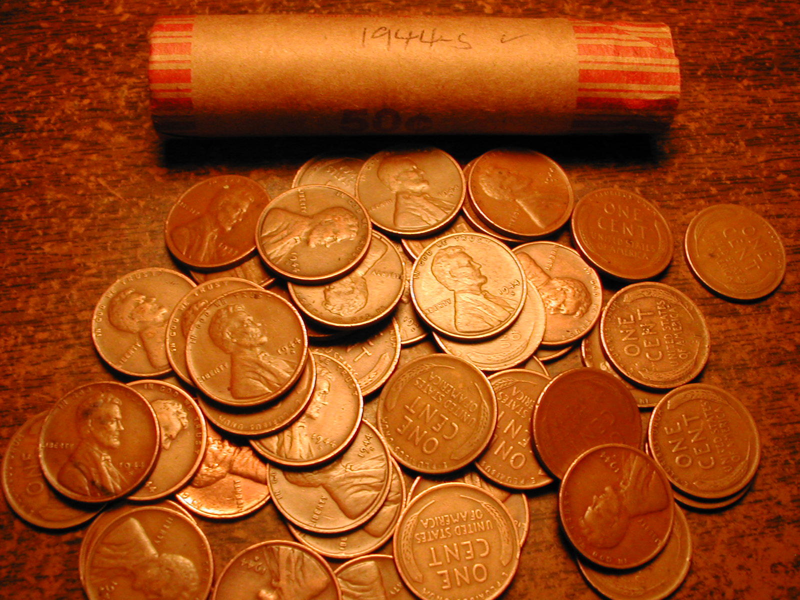 1944-S LINCOLN WHEAT CENT PENNY ROLL, nice condition  