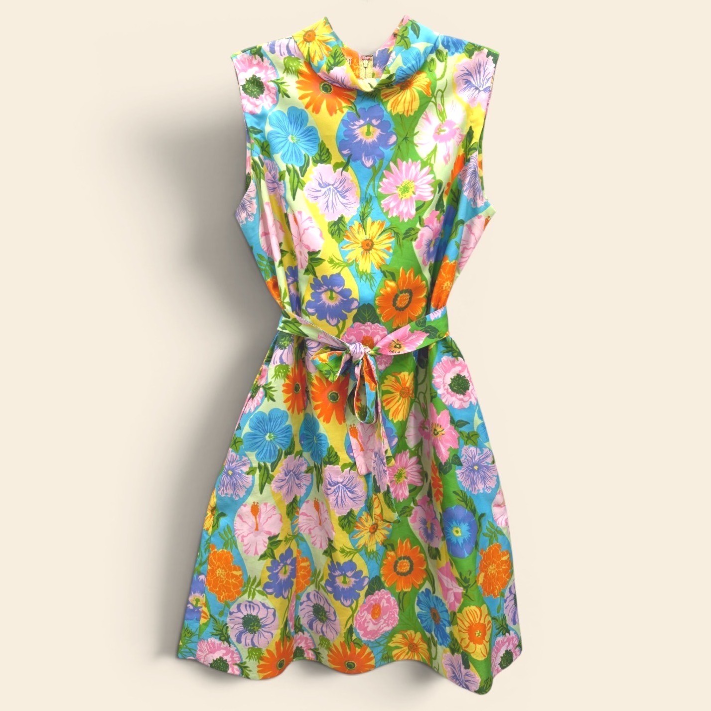 Vintage 60\'s Womens Mod Sleeveless Sheath Dress Flower Psychedelic Retro Size 16
