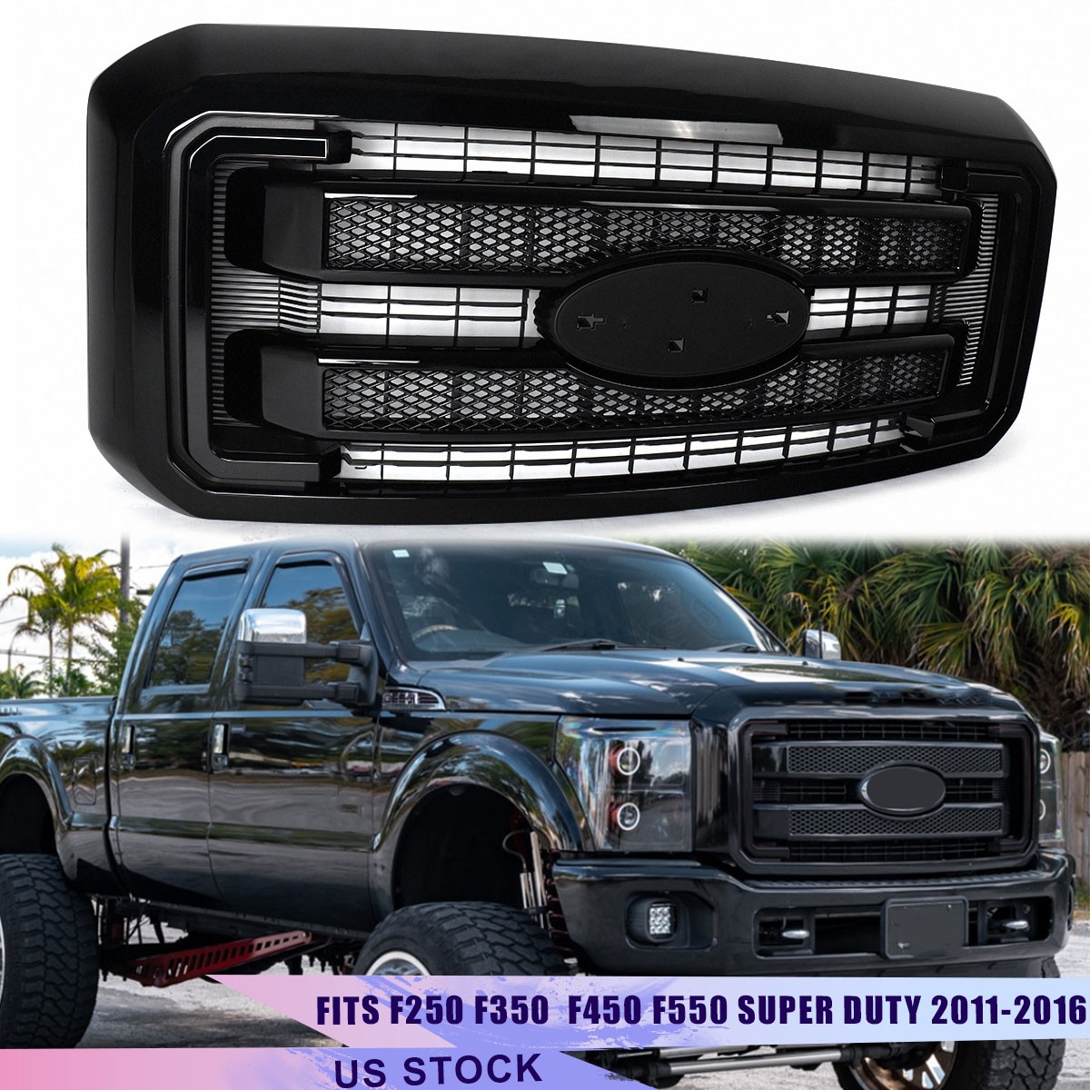 Tuxedo Black Front Grille Assembly For 2011-2016 Ford Super Duty F250 F350 F450