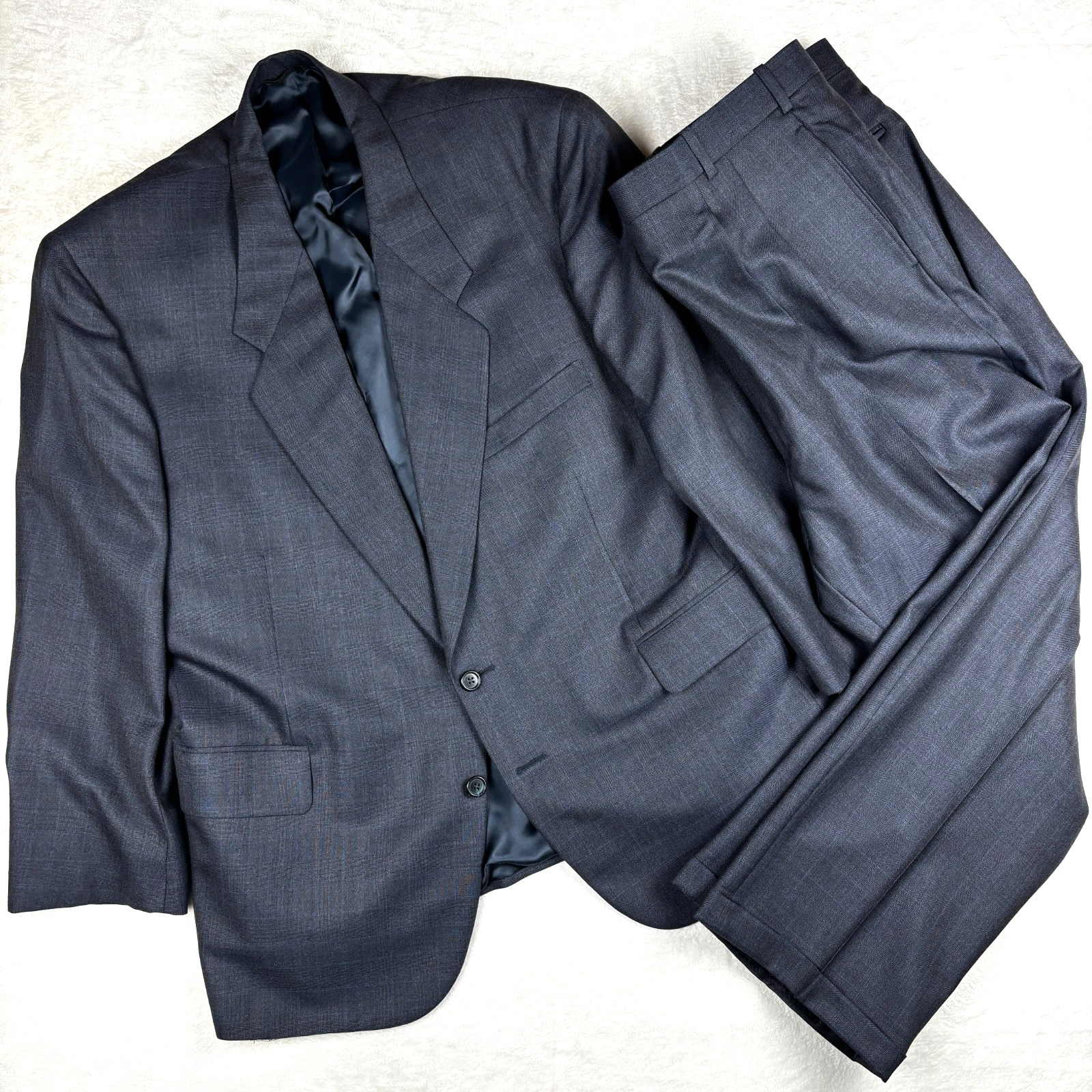 VTG Tom James 2 Piece Suit Mens 50L/40x29 Blue Gray Glen Plaid Union Made In USA