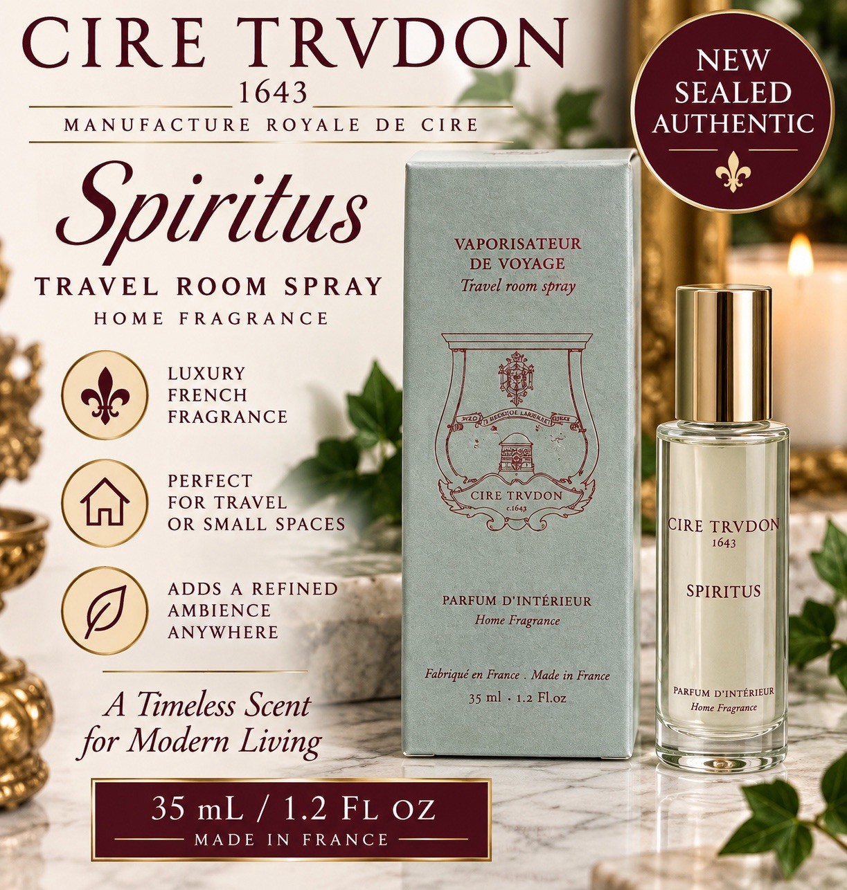 NEW Cire Trudon Room Spray Spiritus Sancti 35 ml / 1.2 oz Travel SEALED France NEW Cire Trudon Room Spray Spiritus Sancti 35 ml / 1.2 oz Travel SEALED France