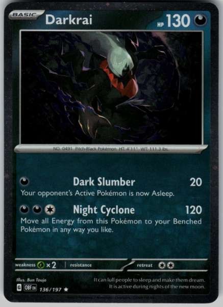 Darkrai Cosmos Holo 136/197 Scarlet & Violet Holo NM Pokemon TCG Darkrai Cosmos Holo 136/197 Scarlet & Violet Holo NM Pokemon TCG