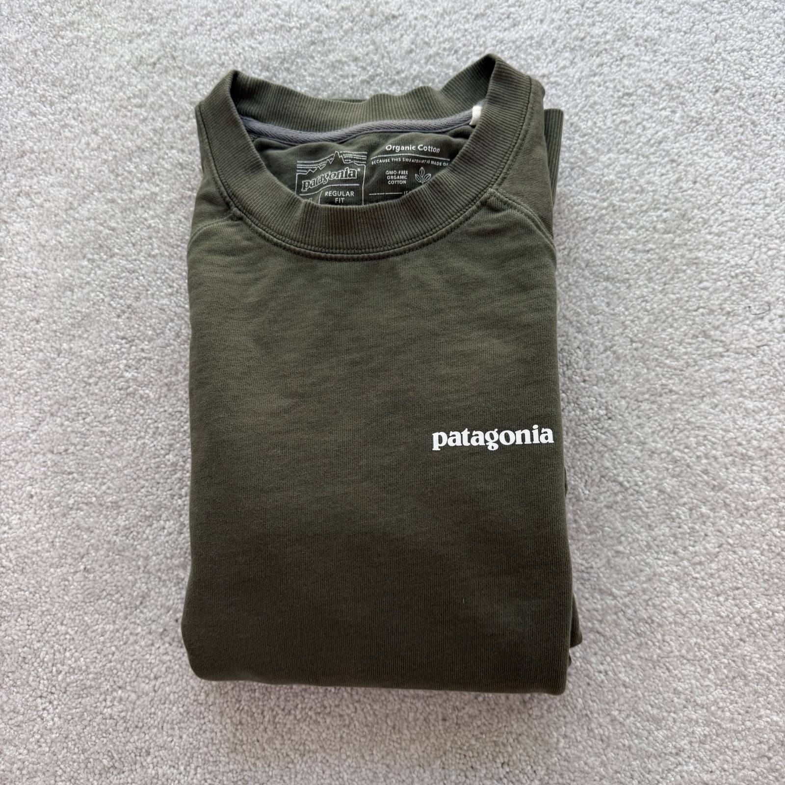 Patagonia Crew Sweatshirt Men\'s P-6 Logo Organic Large Green Regular