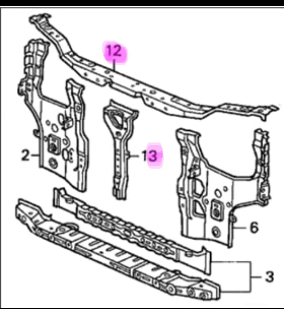 97-01 Honda Prelude BB6 Front Upper Radiator Support Tie Bar OEM 