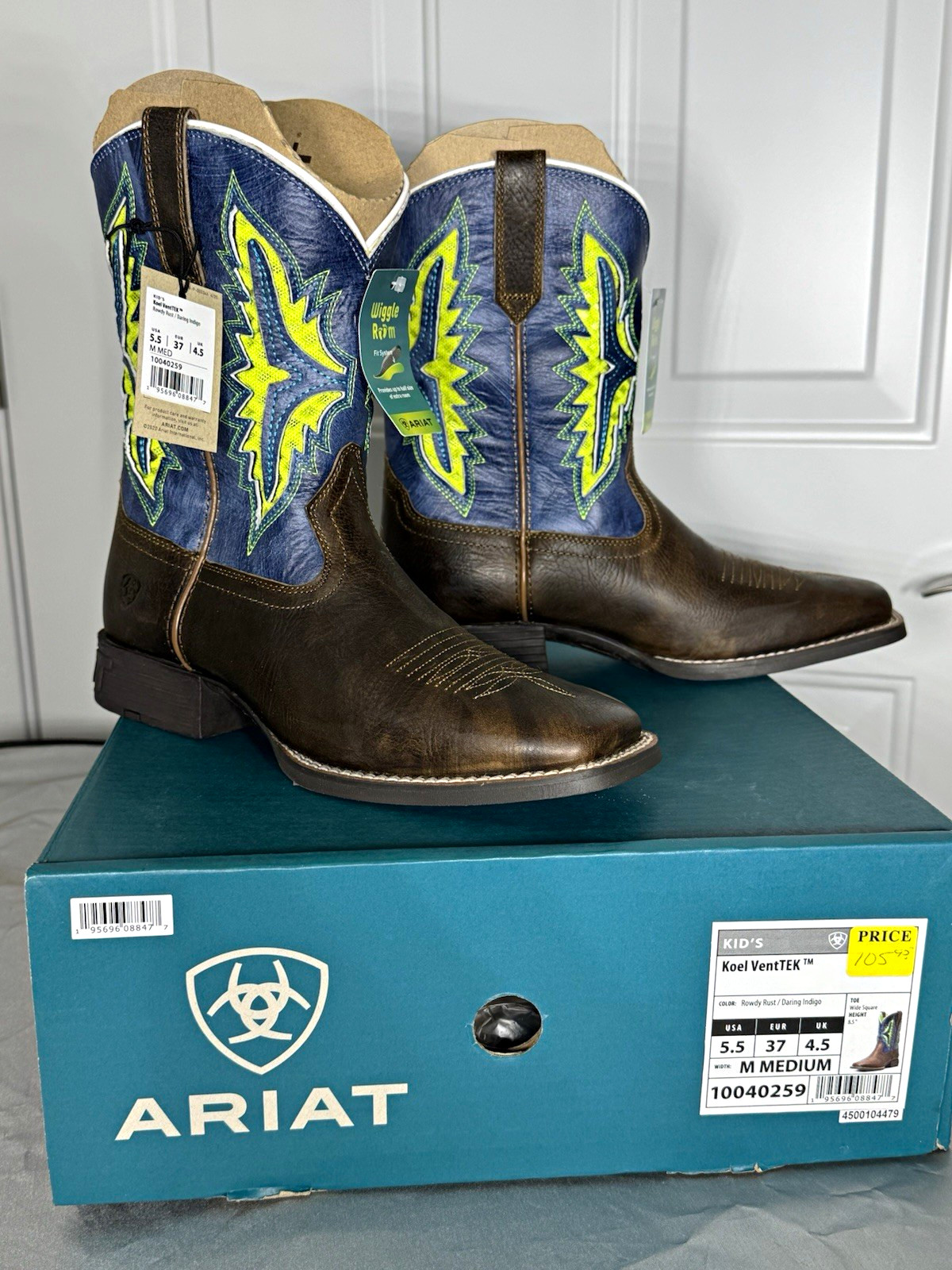 Ariat Koel VentTEK Kids Western Boots Leather Square Toe Mid-Calf US 5.5 M