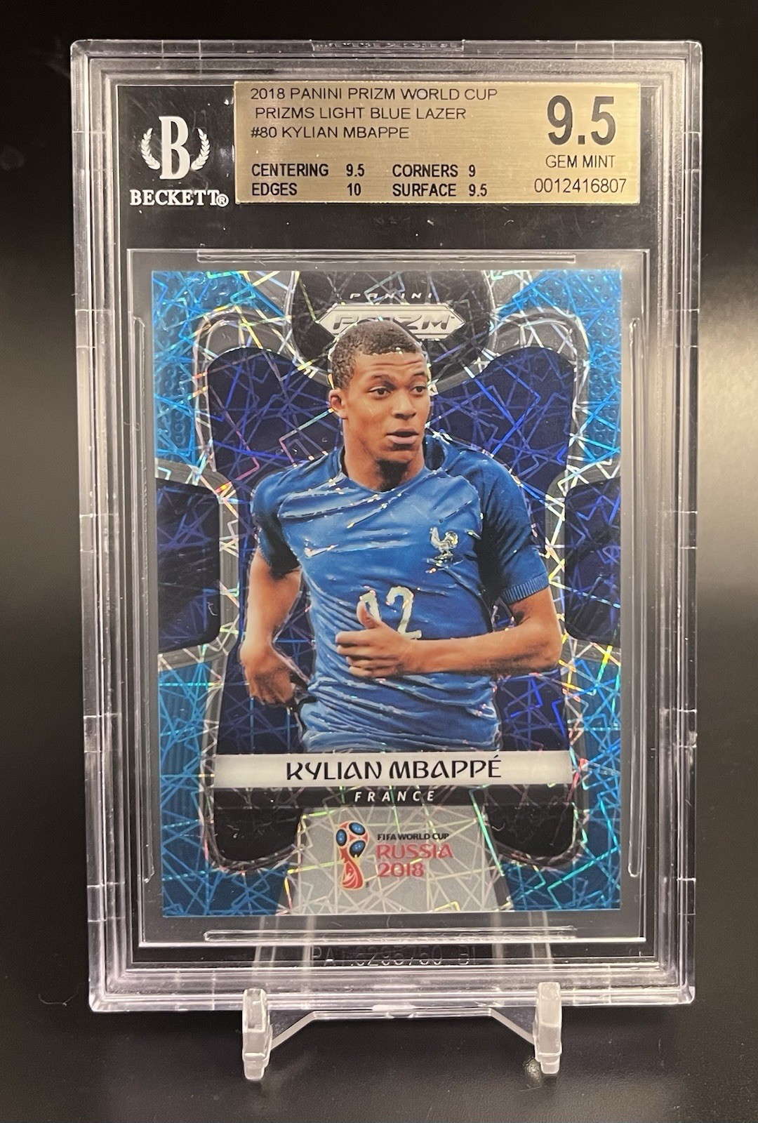 2018 Panini Prizm World Cup Kylian Mbappe Light Blue Lazer /125 BGS 9.5 Soccer 2018 Panini Prizm World Cup Kylian Mbappe Light Blue Lazer /125 BGS 9.5 Soccer