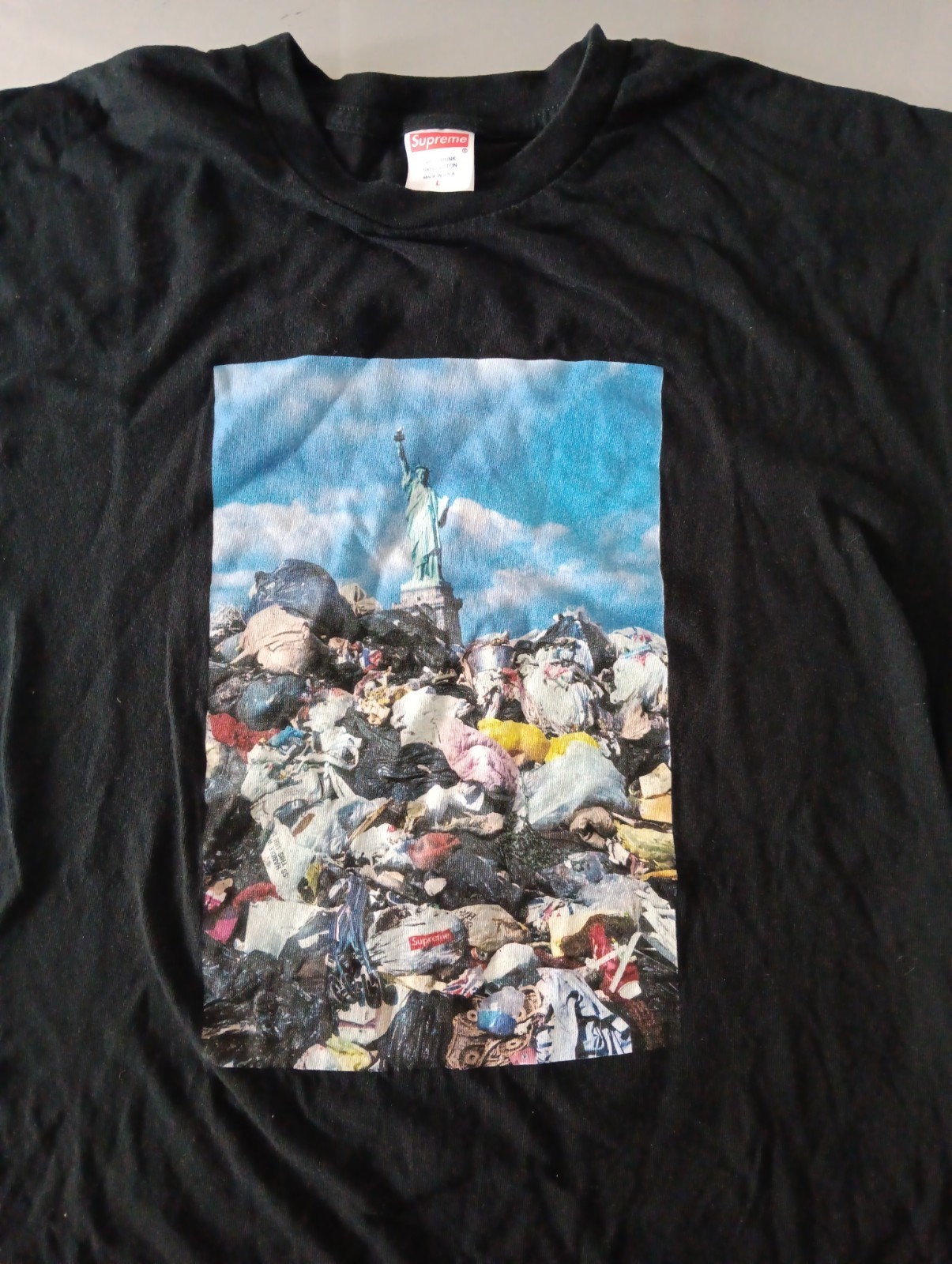 SUPREME Statue of Liberty Trash Photo T Shirt Mens Size L Made In USA Black