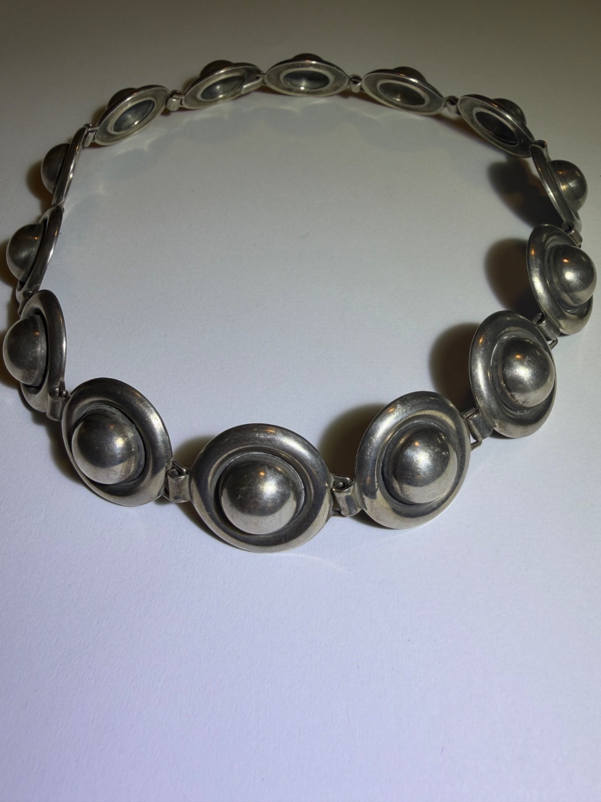 Vintage Danish Sterling Silver Modernist Cabochon Orb Link Choker Collar Necklac