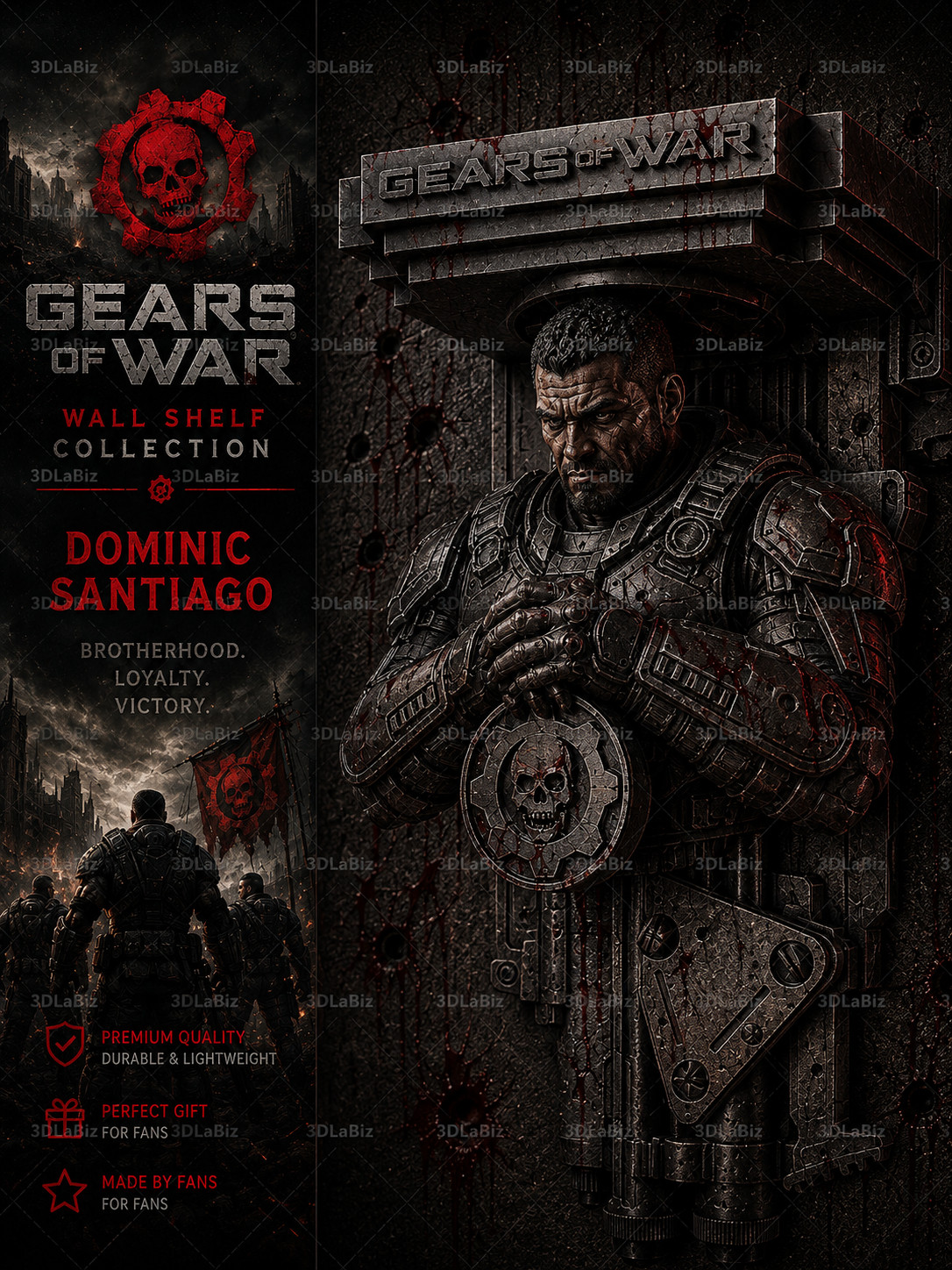 GOW Gears Of War Dominic Santiago Like 7x7 Top Floating Shelf