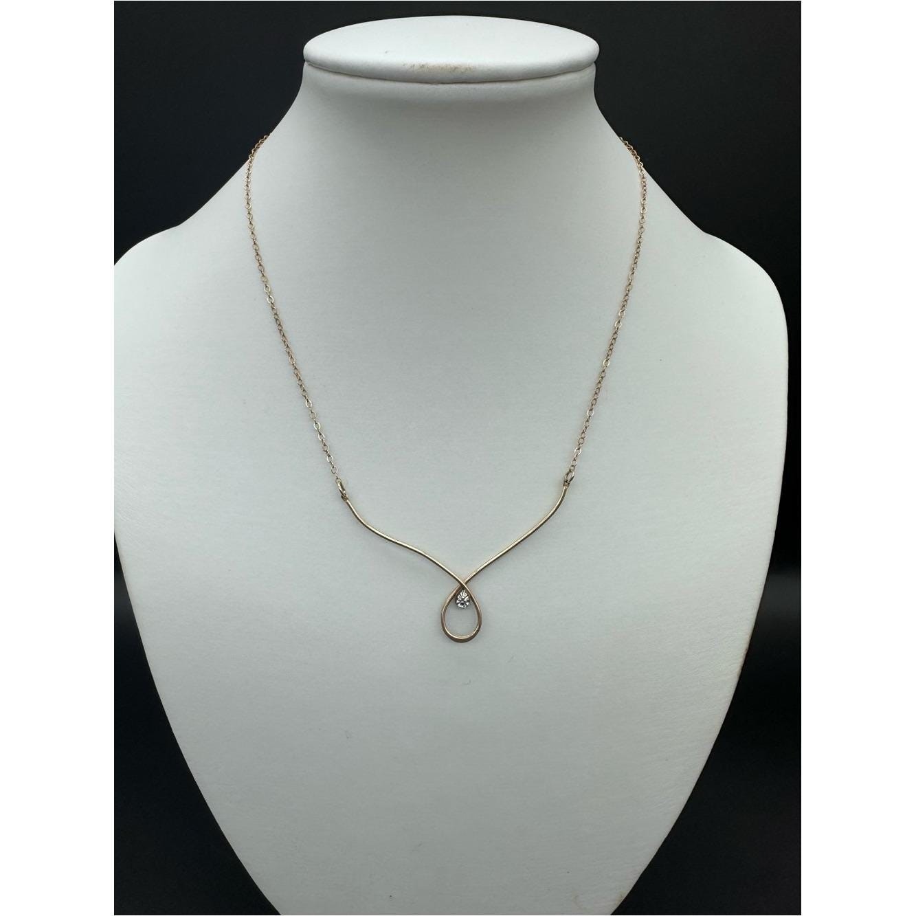 VTG Krementz 14K Gold Filled Teardrop Rhinestone Chevron Pendant Necklace Signed