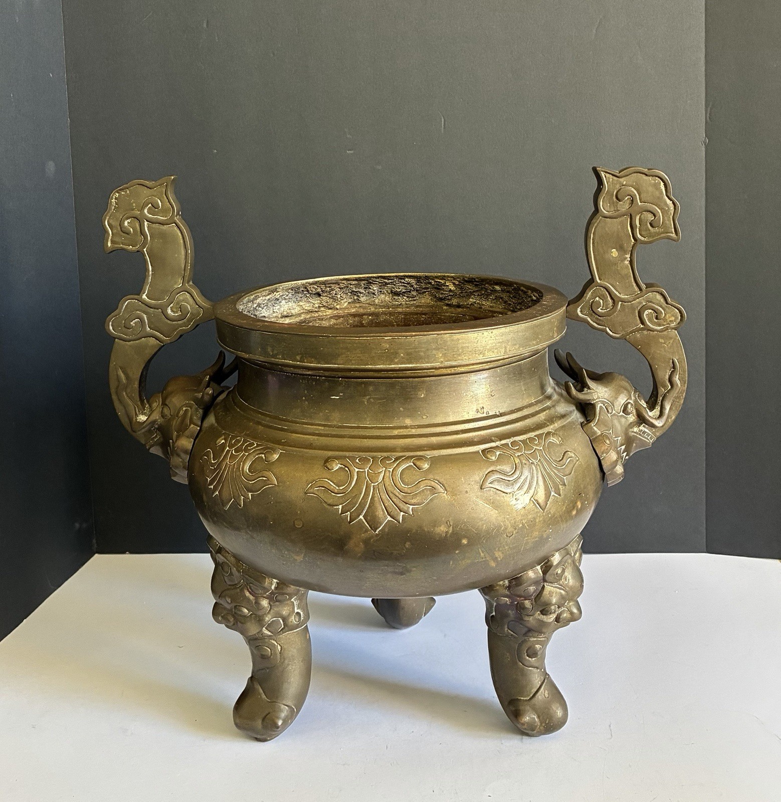 Antique Chinese Temple Dragon Incense Burner Brass 15.5\ Antique Chinese Temple Dragon Incense Burner Brass 15.5\