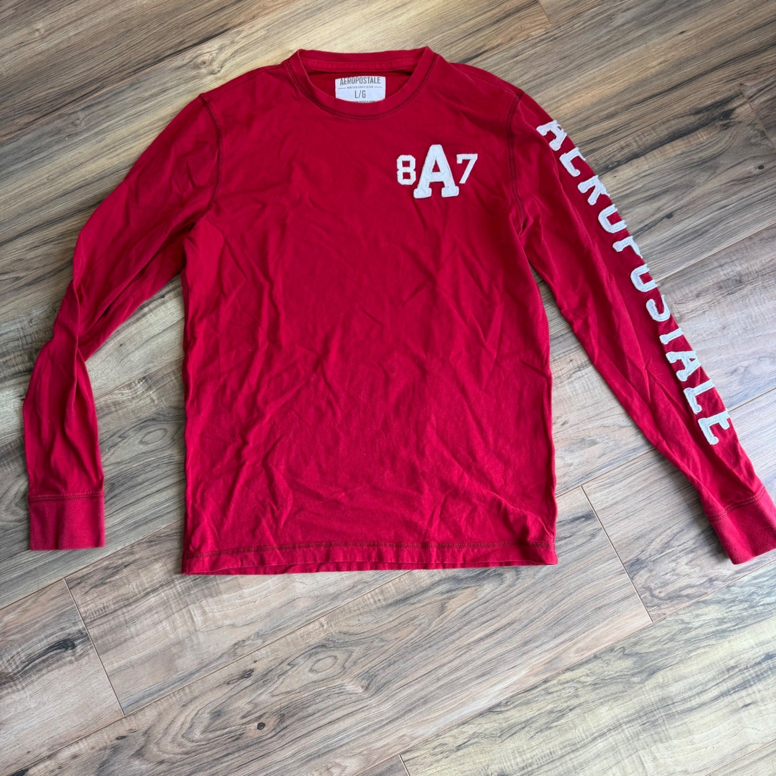 Vintage Aeropostale Mens Red Long Sleeve Graphic T-Shirt 8A7 Spellout Logo Large Vintage Aeropostale Mens Red Long Sleeve Graphic T-Shirt 8A7 Spellout Logo Large