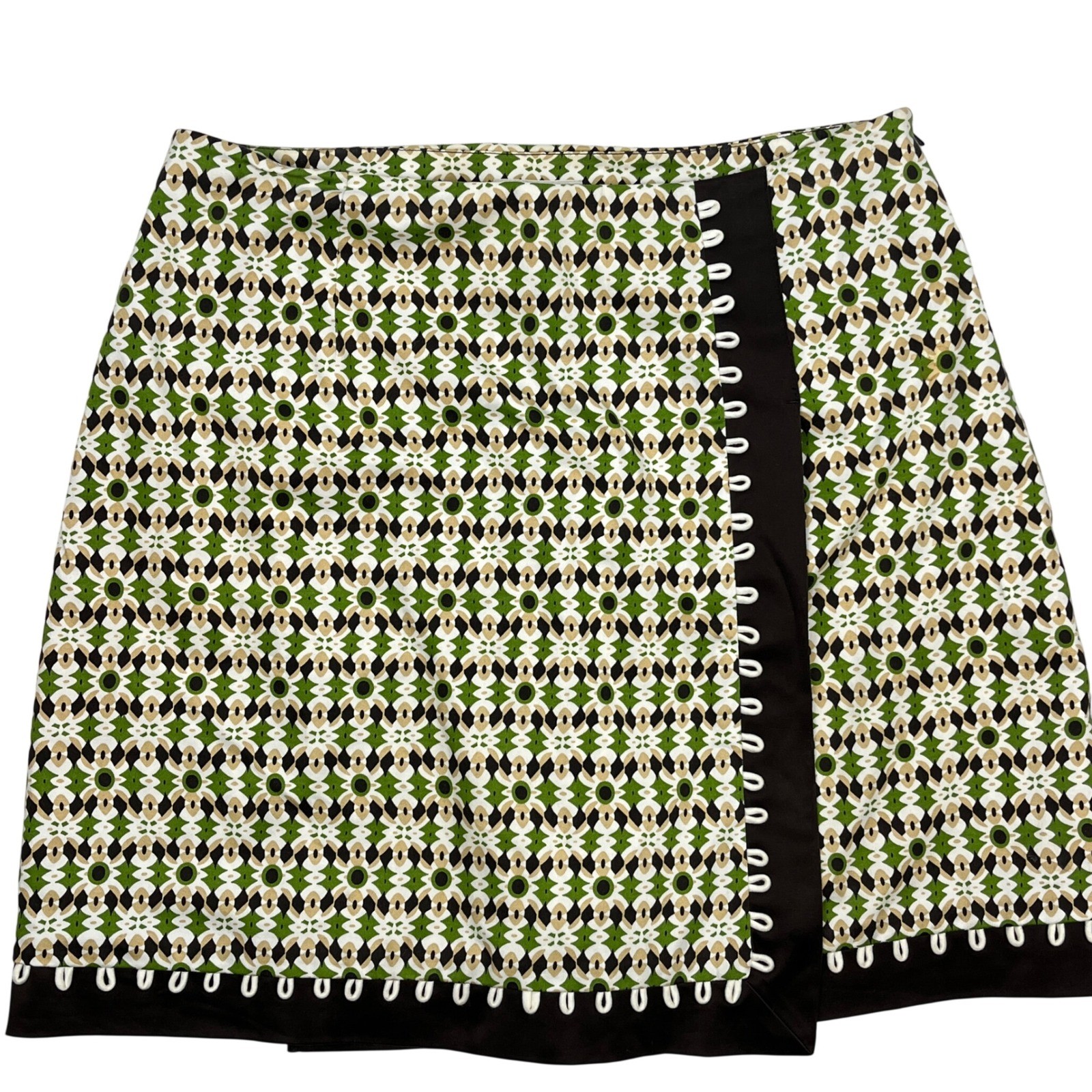 Vintage Harold\'s Geometric Faux Wrap Mini Skort Green Brown Size 10 Retro Style