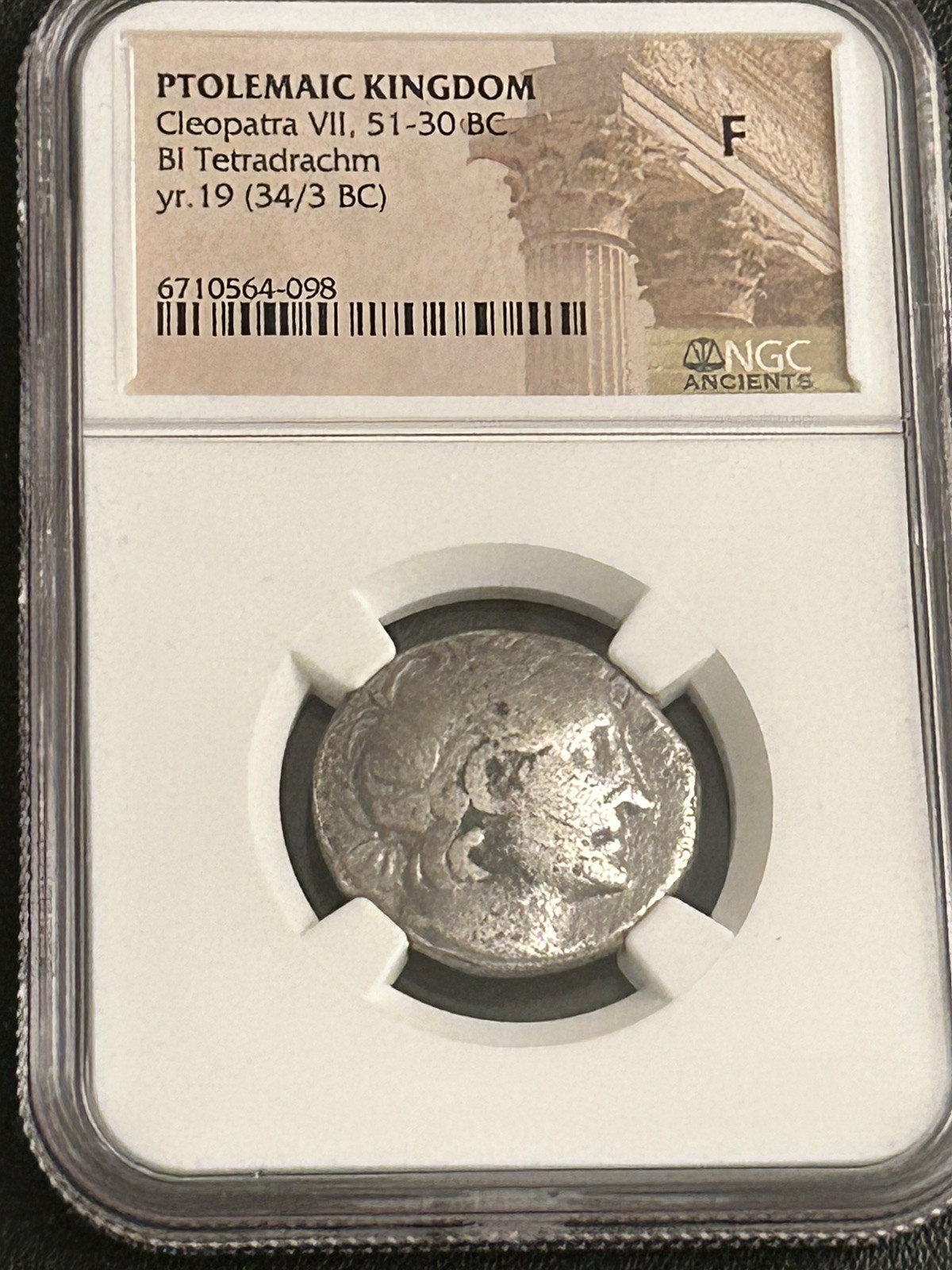 CLEOPATRA VII Egypt Pharaoh 34BC-33BC NGC Graded F Ptolemy Rare Tetradrachm Coin
