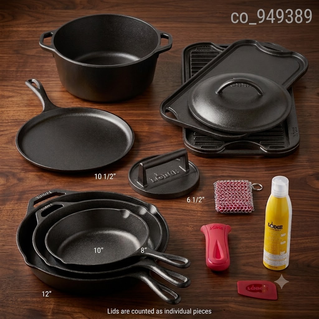 Lodge Classic Seasoned Cast Iron 8-Piece Cookware Set With Care Kit