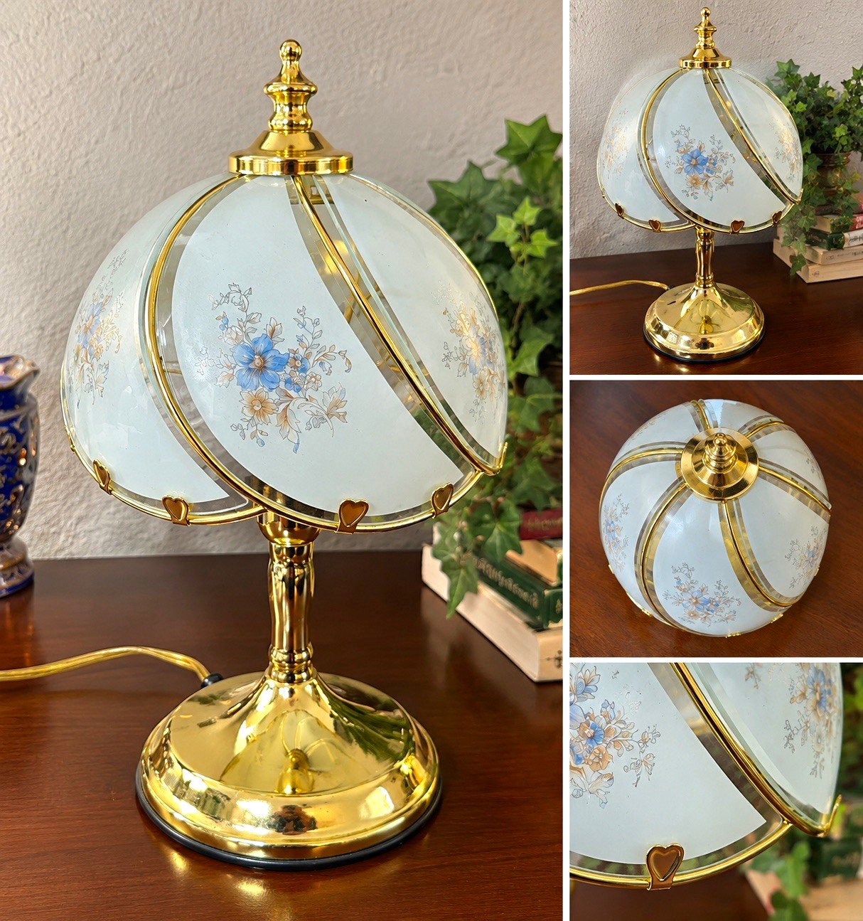 Tiffany Style Vtg 2004 Flowered Bright Brass Table Touch Lamp Gold Cord Tiffany Style Vtg 2004 Flowered Bright Brass Table Touch Lamp Gold Cord