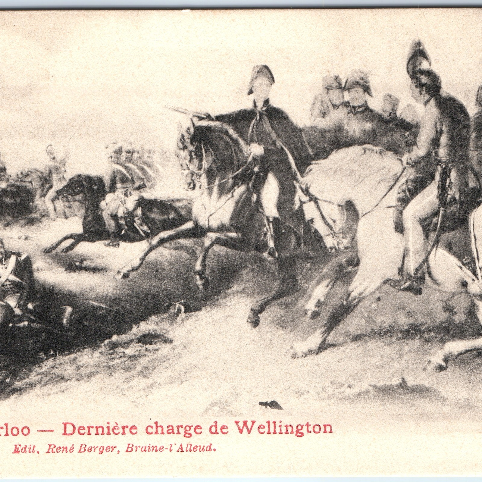 c1900s Waterloo, Belgium Wellington's Last Charge Battle Cavalry Horses A354