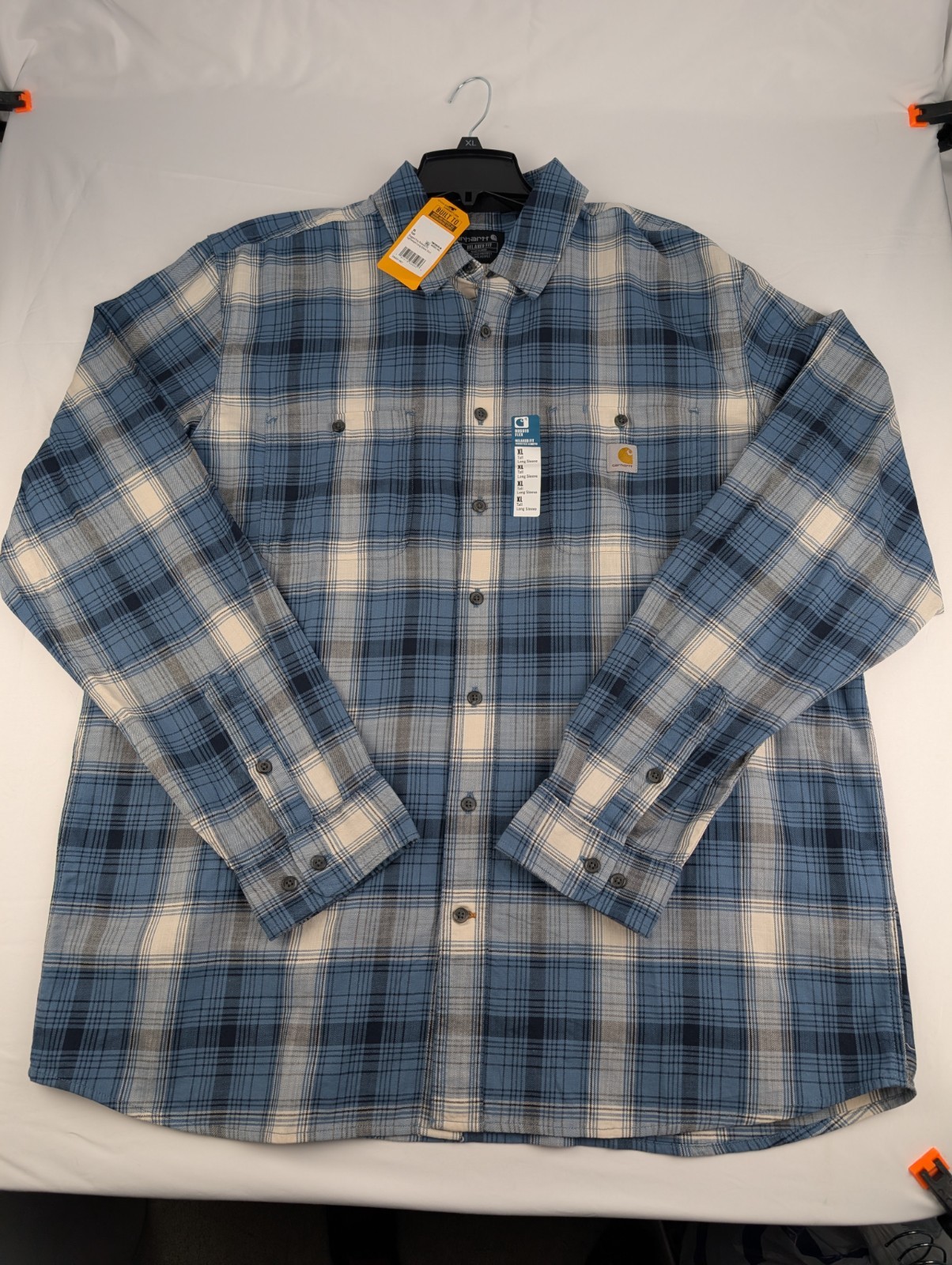Men\'s XL Carhartt Rugged Flex Relaxed Fit Plaid Shirt Blue TW5949-M New