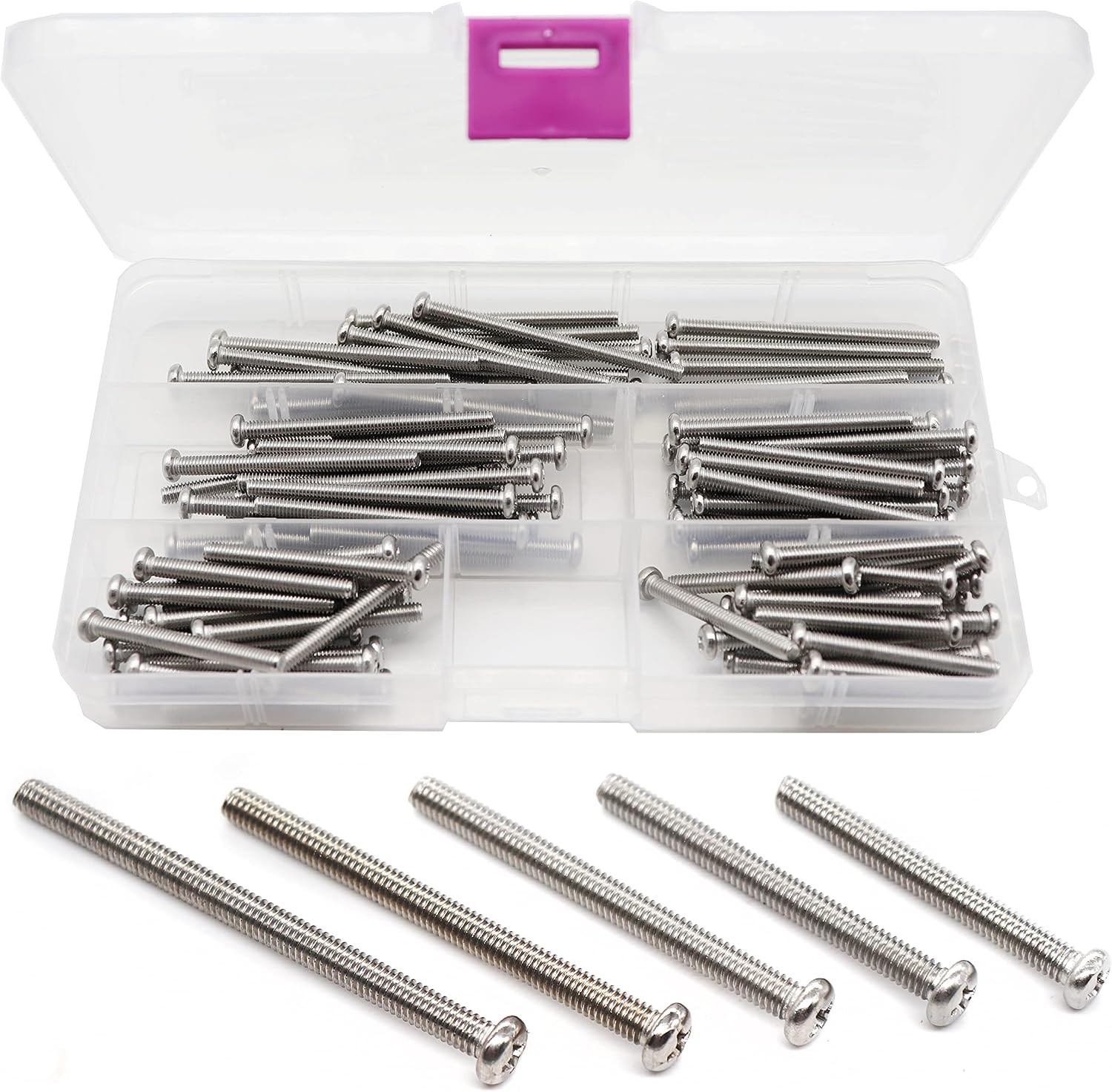 100Pcs Pan Phillips Head M4 Machine Screws 304 Stainless Steel Assortment