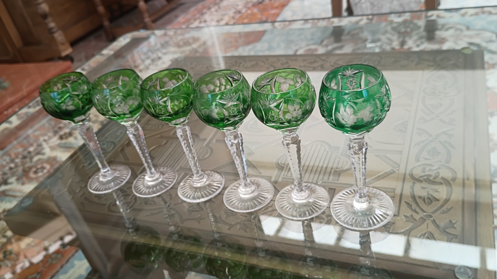 Vintage Nachtmann Traube Emerald Green Cut to Clear Crystal Wine Hock Glass 4.5 Vintage Nachtmann Traube Emerald Green Cut to Clear Crystal Wine Hock Glass 4.5