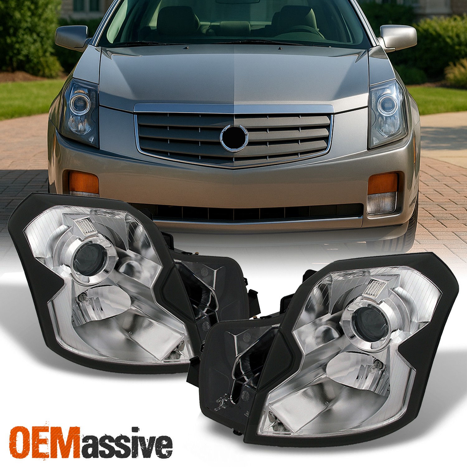 Fits 03-07 Cadillac CTS Headlights Headlamps Pair Set Halogen Type 2003-2007