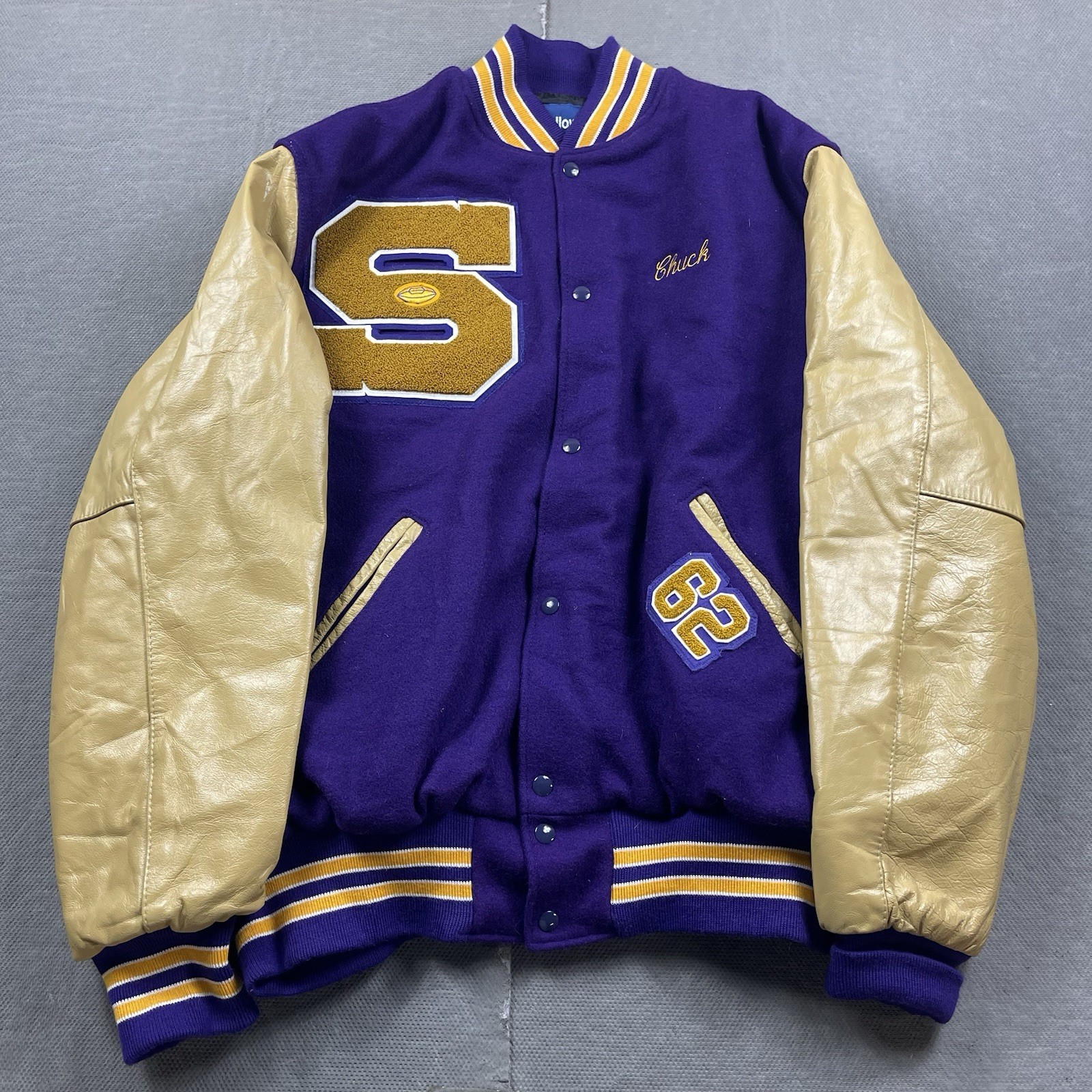 Vintage Holloway Jacket Mens XXL Long Wool Letterman Purple Snap Button Rams