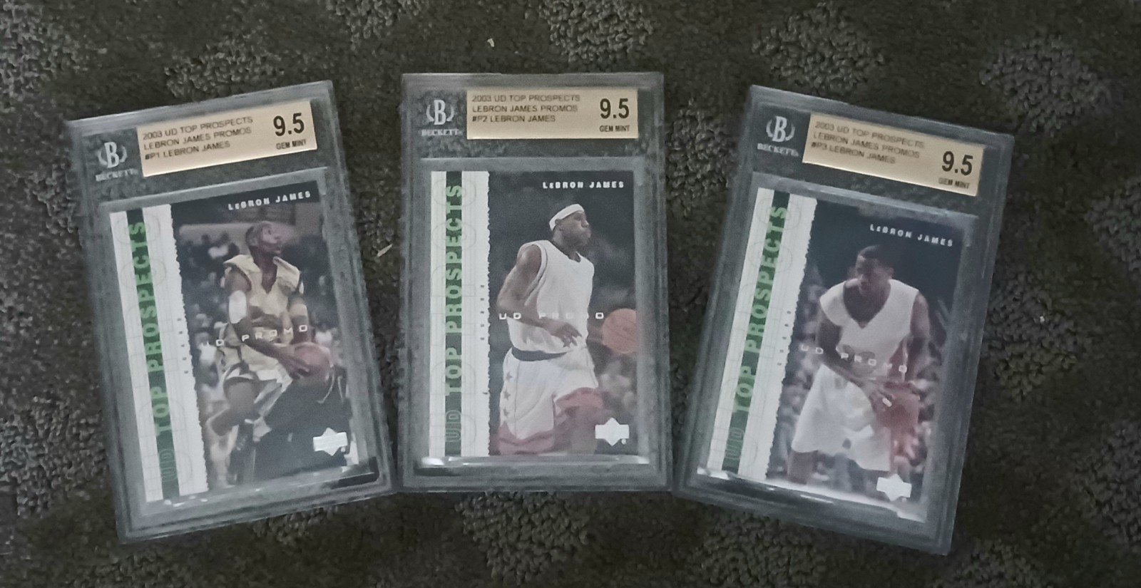 2003 Upper Deck Top Prospects Lebron James UD Promo BGS 9.5 Gem Mint 3 Card Set