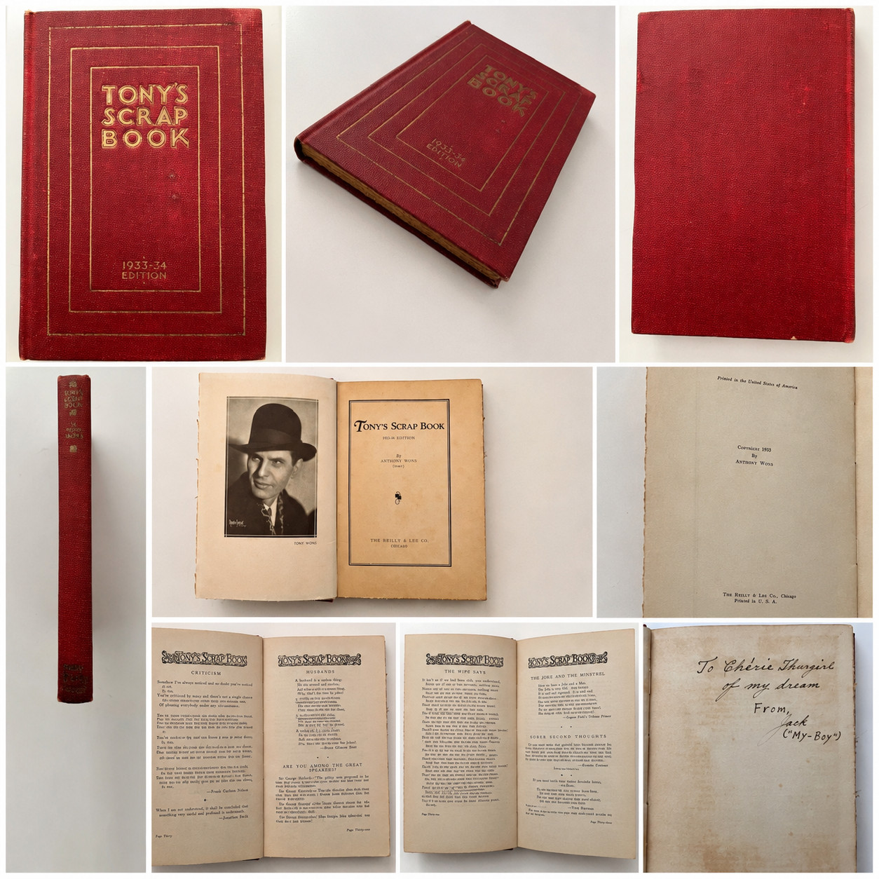 Tony’s Scrap Book 1933-34 Edition Anthony Wons HC Poetry Humor Vintage 1933