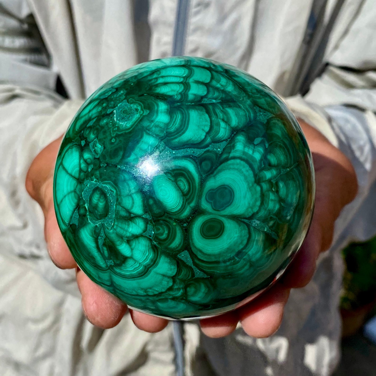 2.35LB Rare Natural Malachite quartz hand Carved sphere Crystal Healing Gem ball