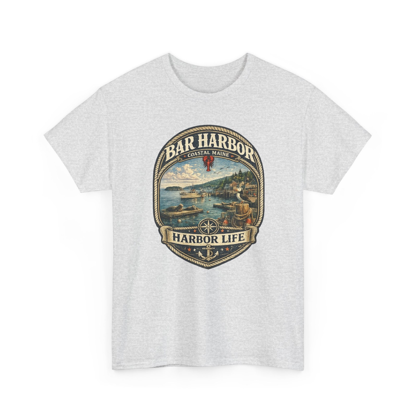 Bar Harbor Maine Harbor Life T-Shirt Coastal Nautical Travel Vintage Graphic Tee