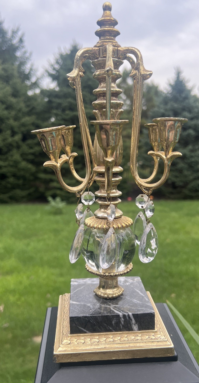 40s 50s Vintage Art Deco Dilly MFG Co Brass on Marble Six Arm Candelabra 12 40s 50s Vintage Art Deco Dilly MFG Co Brass on Marble Six Arm Candelabra 12