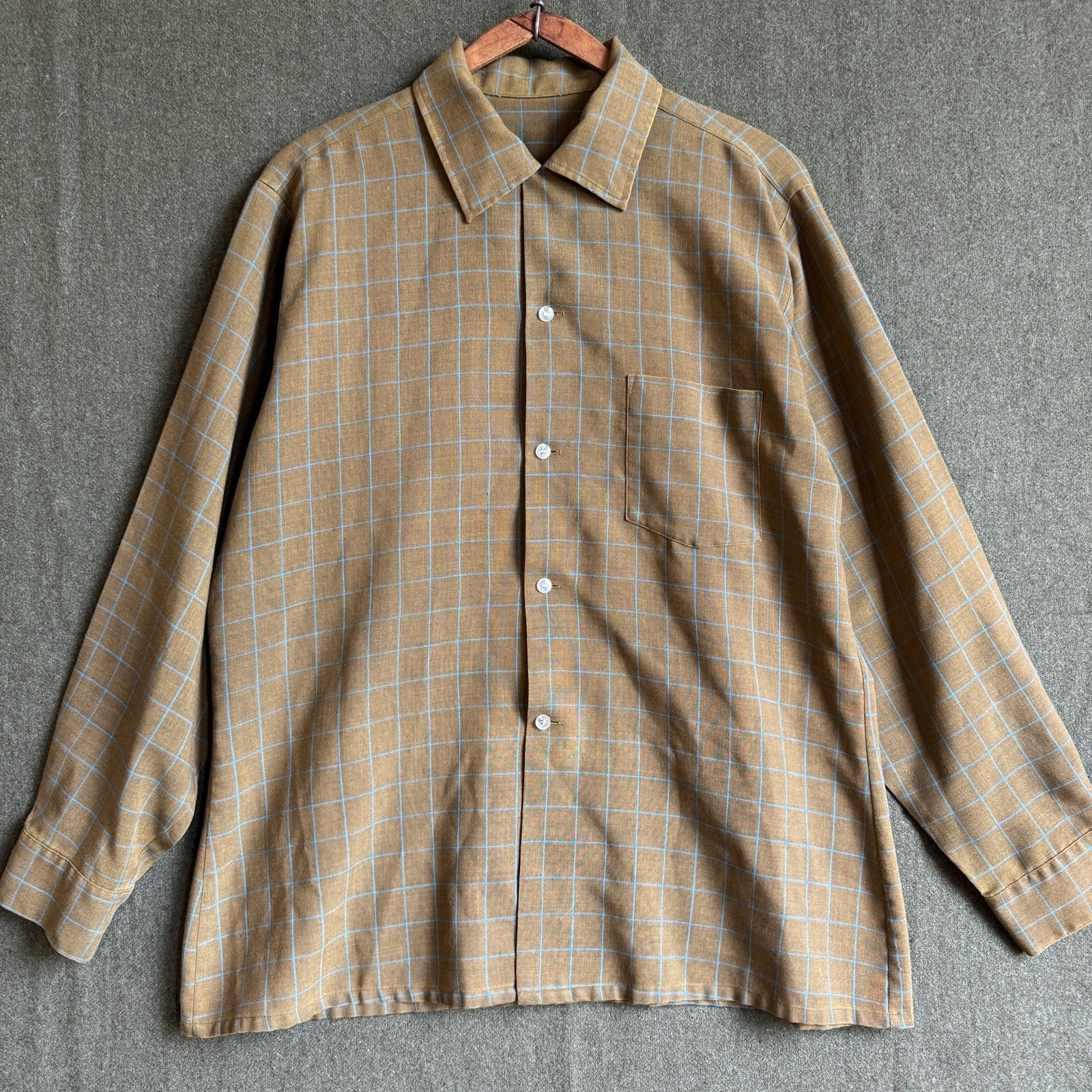 Vintage 60s Arrow Chevana Window Pane Loop Collar Rockabilly Shirt Sz XL 24x29