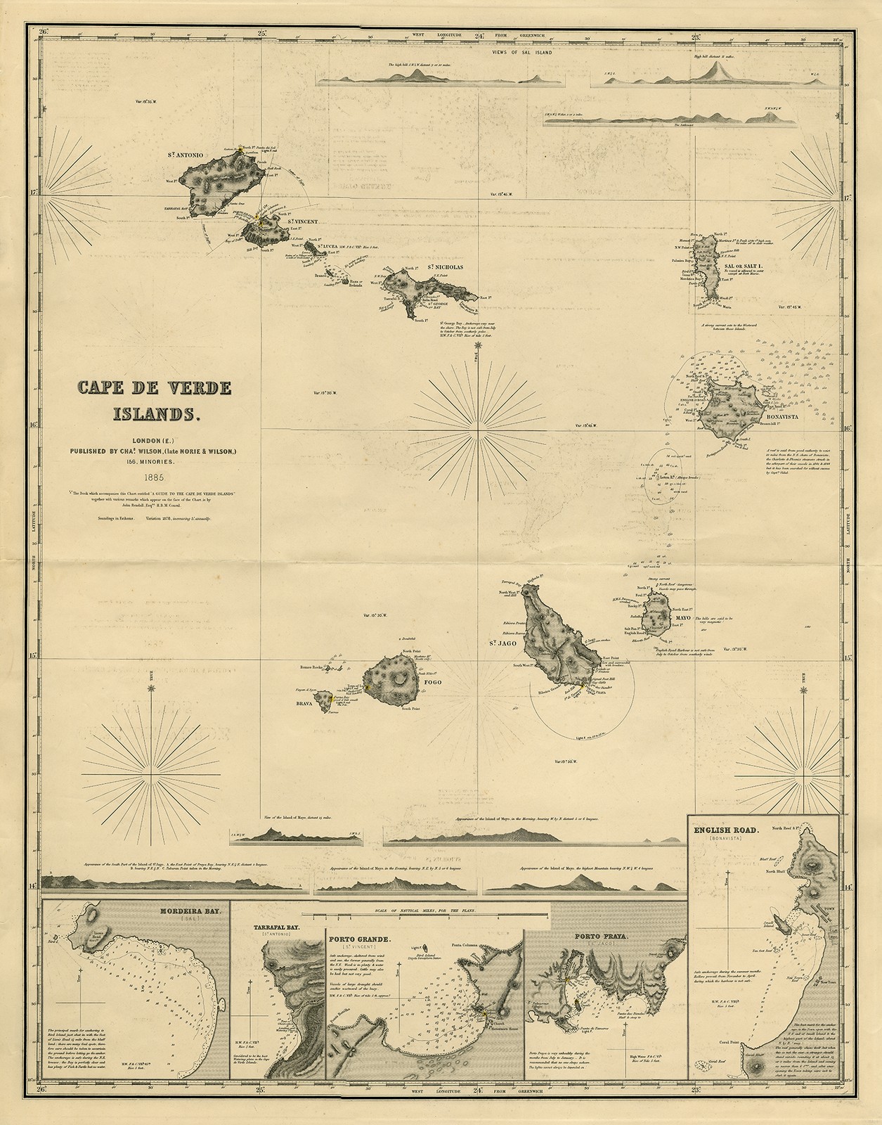 Antique Print-SEA CHART-CABO-CAPE VERDE-ARCHIPELAGO-ATLANTIC-Wilson-1885