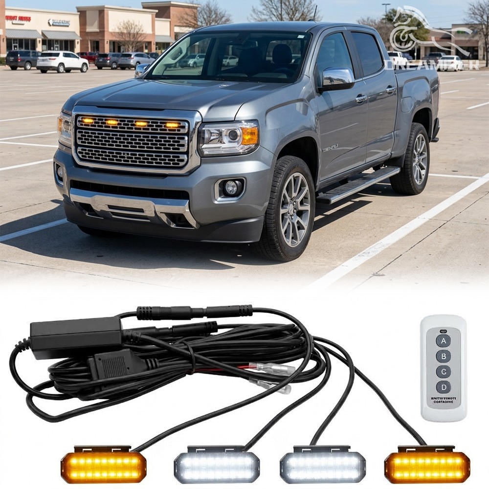 4x Raptor Style LED Grille Lights Amber White Strobe Remote For GMC Canyon 4x Raptor Style LED Grille Lights Amber White Strobe Remote For GMC Canyon