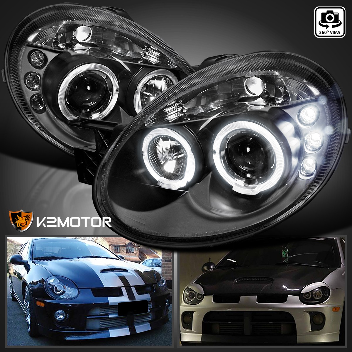 Black Fits 2003-2005 Dodge Neon LED Halo Projector Headlights Lamp Left+Right Black Fits 2003-2005 Dodge Neon LED Halo Projector Headlights Lamp Left+Right